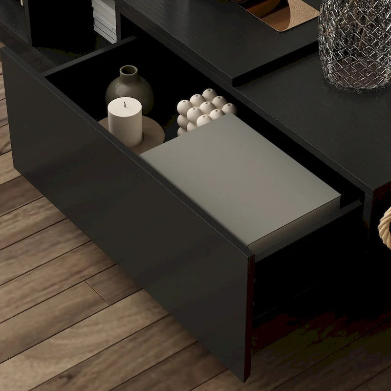 Meuble TV 229 cm avec tiroirs de rangement et gestion des câbles