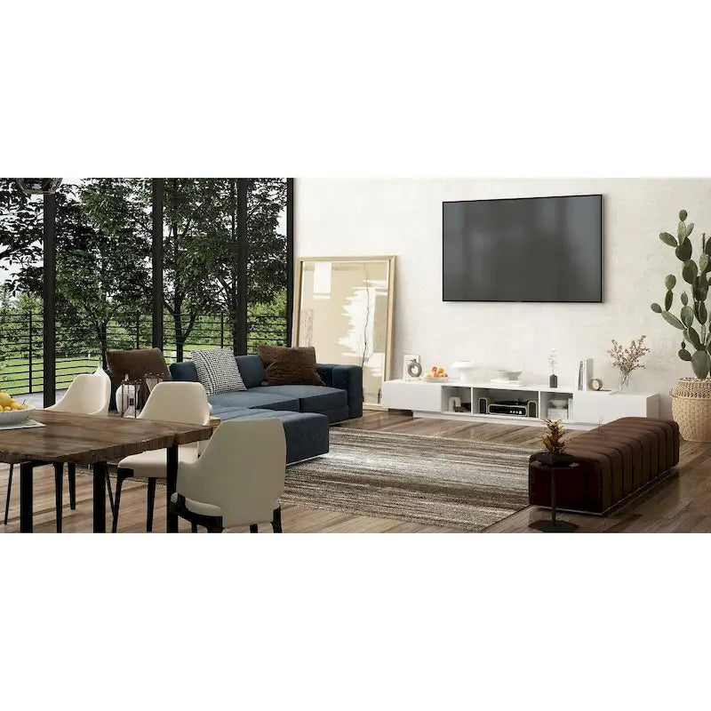 Meuble TV 229 cm avec tiroirs de rangement et gestion des câbles