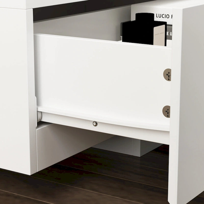 Meuble TV 229 cm avec tiroirs de rangement et gestion des câbles