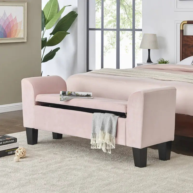 Mila Velvet Ottoman Bench with Storage - 16.5L x 55W x 23H
