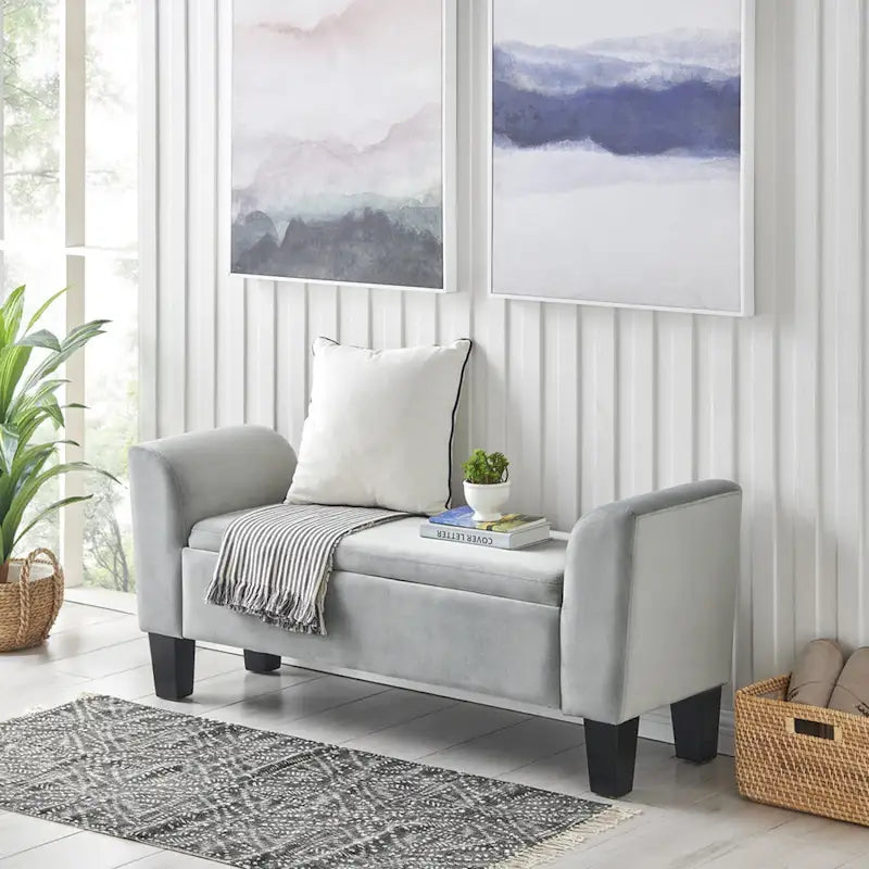 Mila Velvet Ottoman Bench with Storage - 16.5L x 55W x 23H
