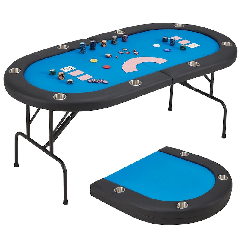 8-Player Foldable Game Poker Table with Cup Holders