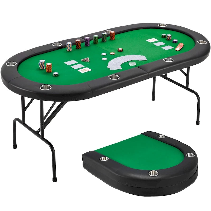 8-Player Foldable Game Poker Table with Cup Holders
