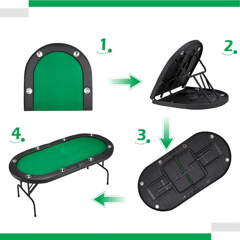 8-Player Foldable Game Poker Table with Cup Holders
