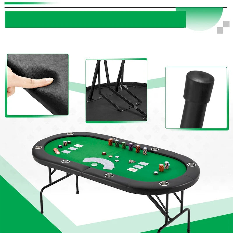 8-Player Foldable Game Poker Table with Cup Holders