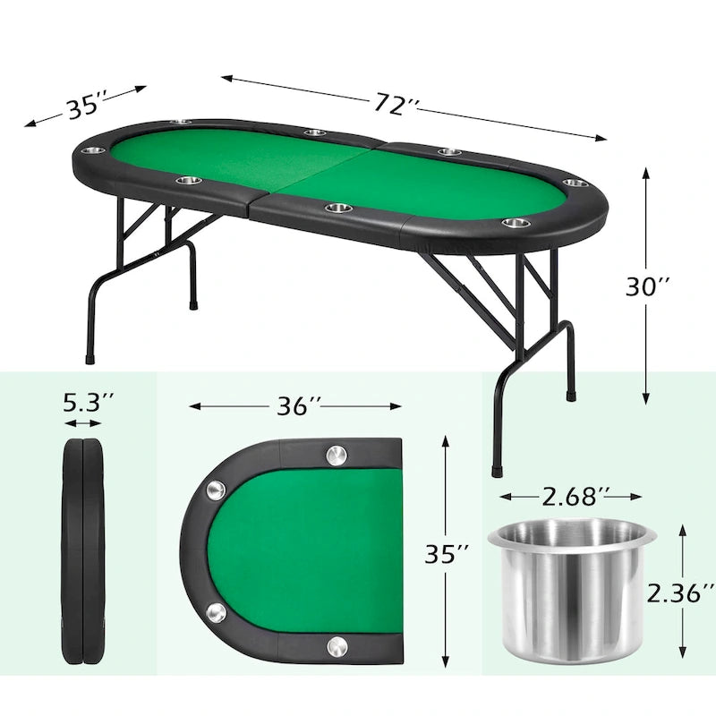 8-Player Foldable Game Poker Table with Cup Holders