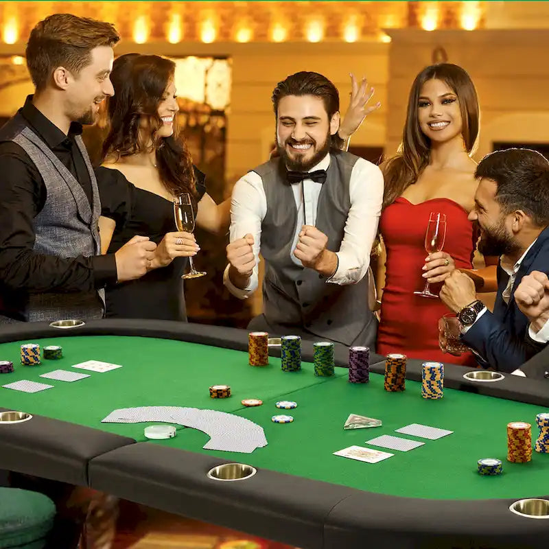 8-Player Foldable Game Poker Table with Cup Holders