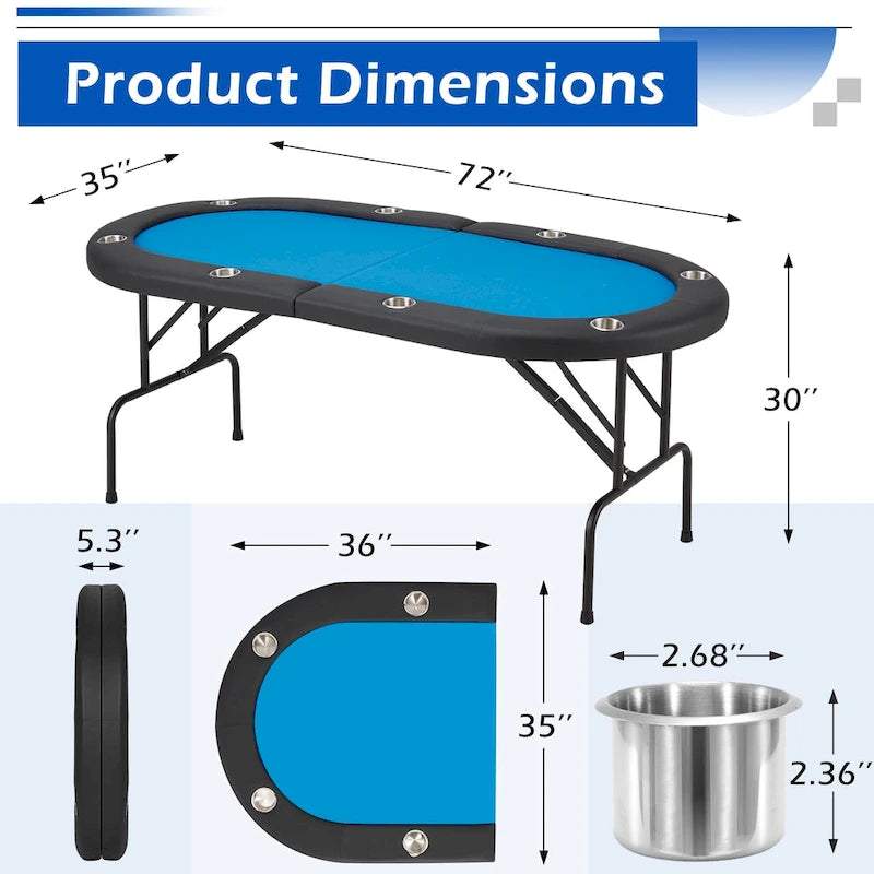 8-Player Foldable Game Poker Table with Cup Holders