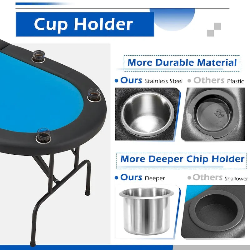 8-Player Foldable Game Poker Table with Cup Holders