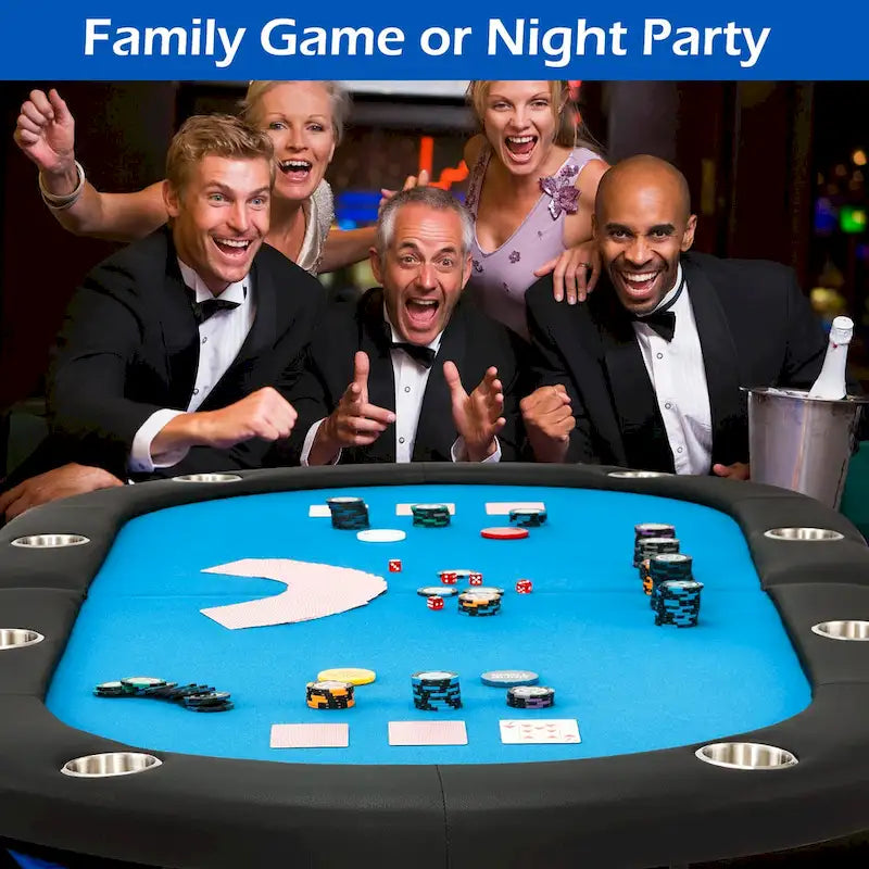 8-Player Foldable Game Poker Table with Cup Holders