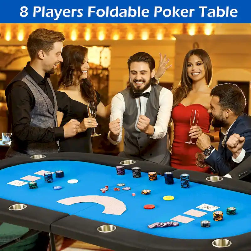 8-Player Foldable Game Poker Table with Cup Holders