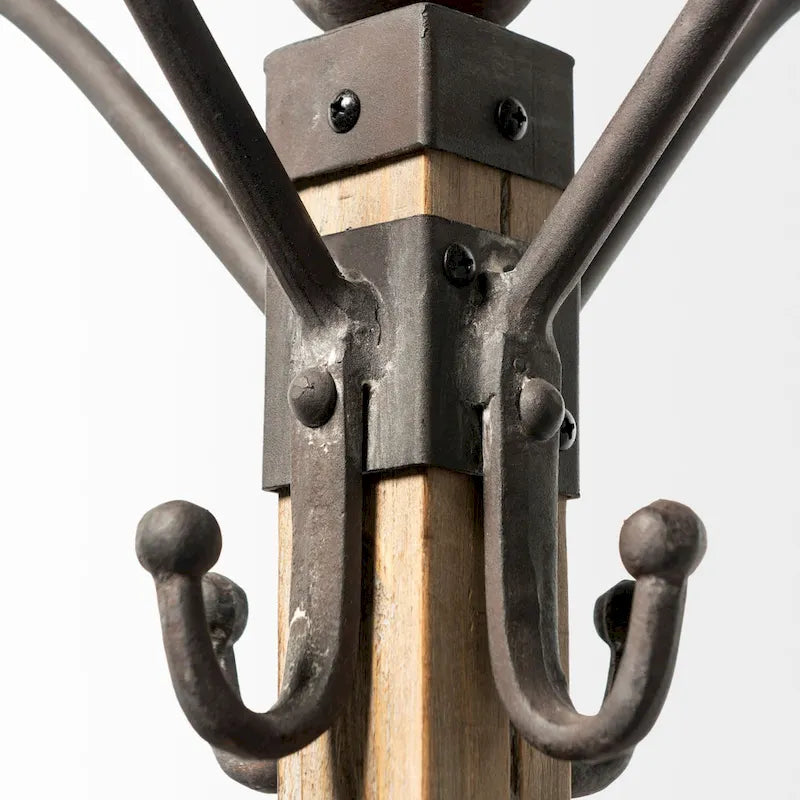 Black Metal and Light Brown Wood Coat Rack 22 x 75
