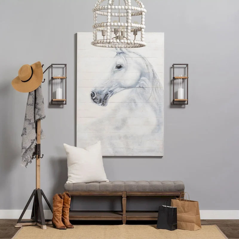Black Metal and Light Brown Wood Coat Rack 22 x 75