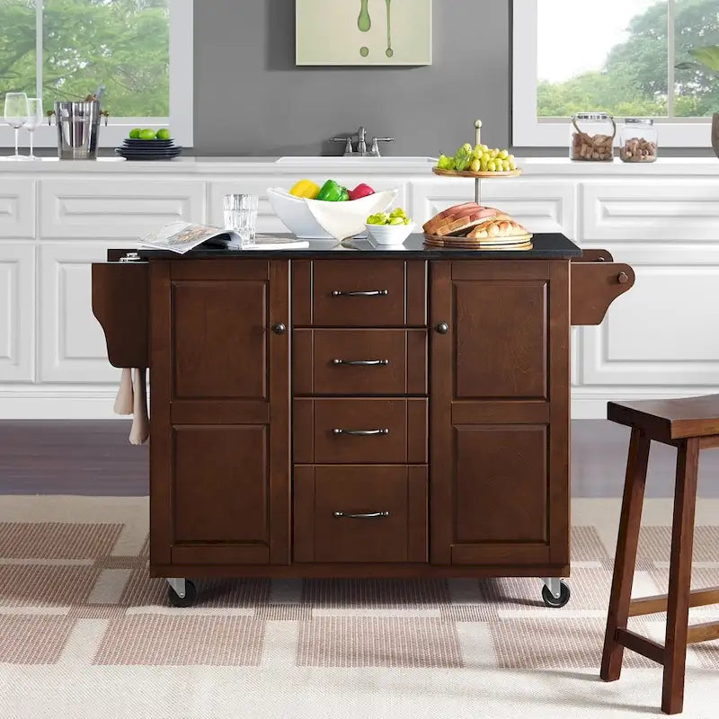 Black Granite Top Kitchen Cart - 18D x 51.5W x 35.25H