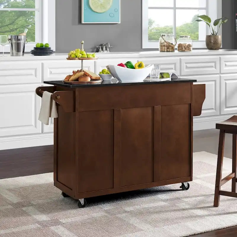 Black Granite Top Kitchen Cart - 18D x 51.5W x 35.25H