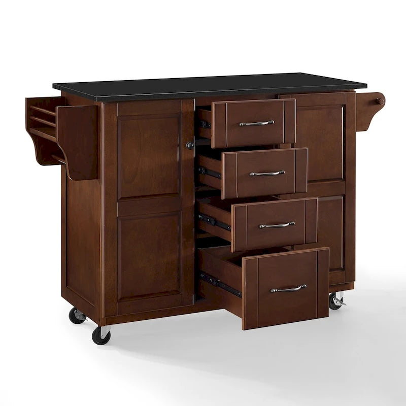 Black Granite Top Kitchen Cart - 18D x 51.5W x 35.25H