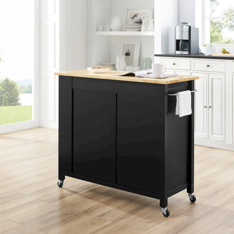 Full-Size Wood-Top Rolling Kitchen Cart - 37H x 42W x 18.25D