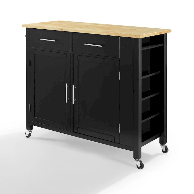 Full-Size Wood-Top Rolling Kitchen Cart - 37H x 42W x 18.25D
