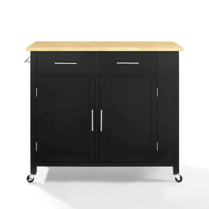 Full-Size Wood-Top Rolling Kitchen Cart - 37H x 42W x 18.25D
