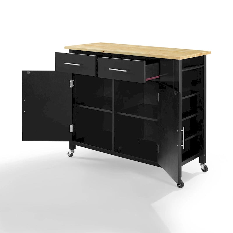 Full-Size Wood-Top Rolling Kitchen Cart - 37H x 42W x 18.25D
