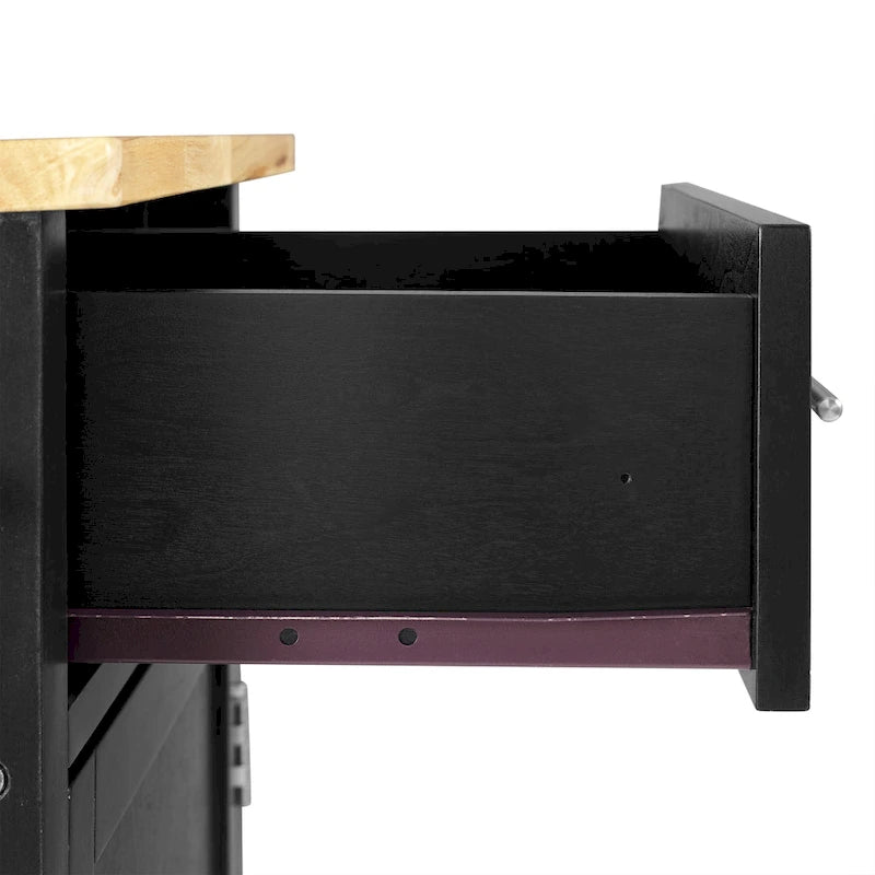 Full-Size Wood-Top Rolling Kitchen Cart - 37H x 42W x 18.25D
