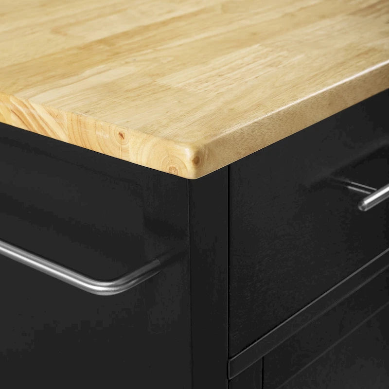 Full-Size Wood-Top Rolling Kitchen Cart - 37H x 42W x 18.25D