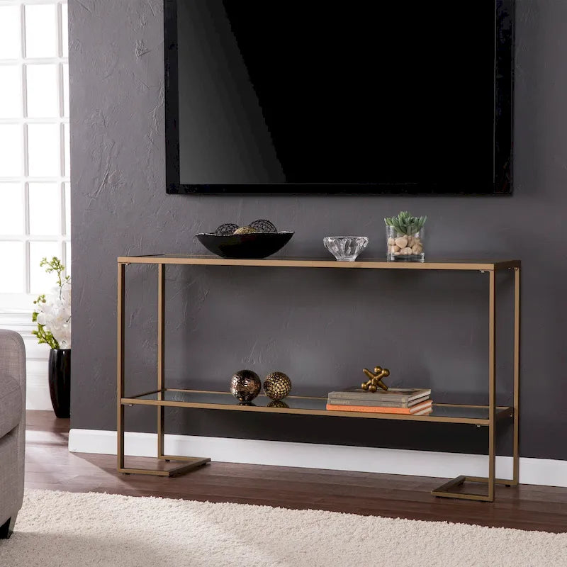 Gold Matte Finish Console Table with Tempered Glass Top
