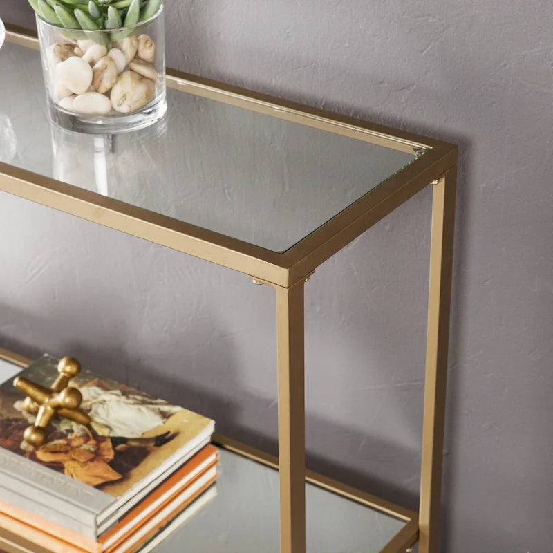 Gold Matte Finish Console Table with Tempered Glass Top