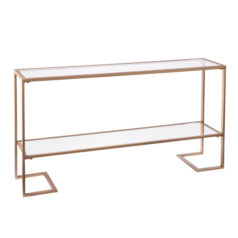 Gold Matte Finish Console Table with Tempered Glass Top