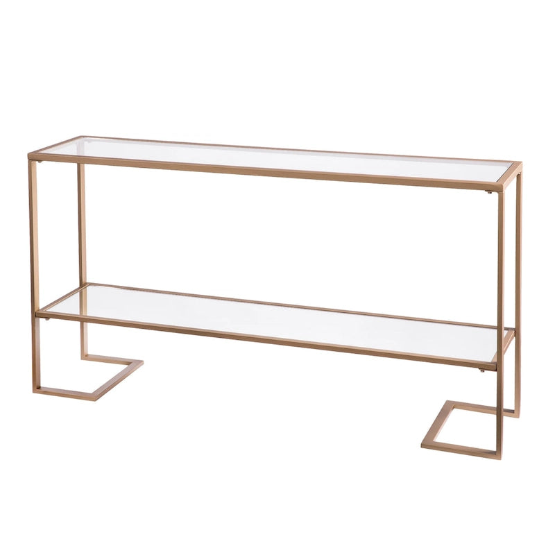 Gold Matte Finish Console Table with Tempered Glass Top