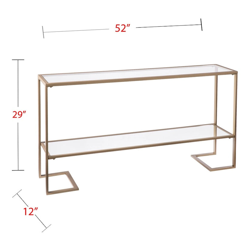 Gold Matte Finish Console Table with Tempered Glass Top