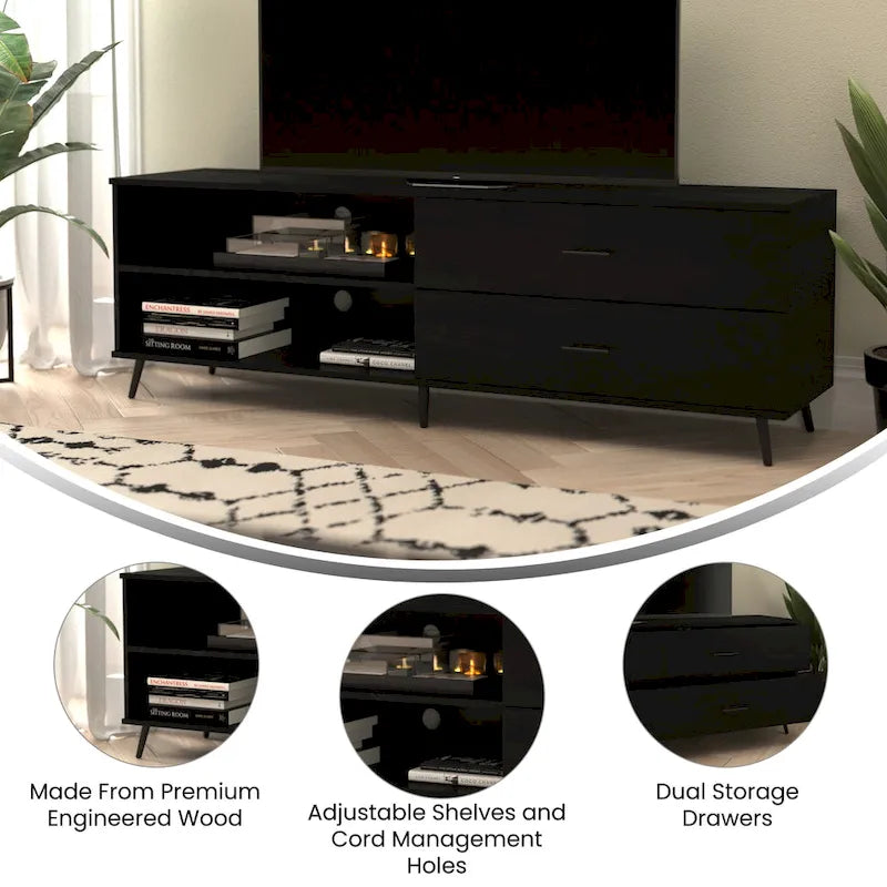 Meuble TV pour téléviseurs jusqu'à 60 pouces avec étagère réglable et tiroirs de rangement