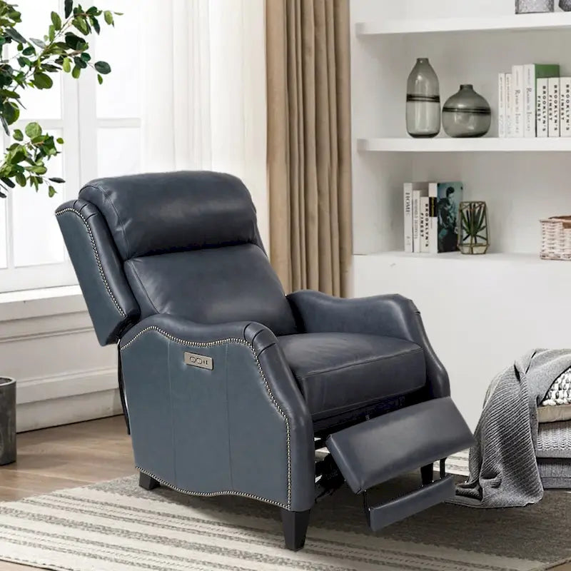 Genuine Leather Nailhead Trim Recliner Dual Power Home Theatre Power Recliner Chair with USB Port