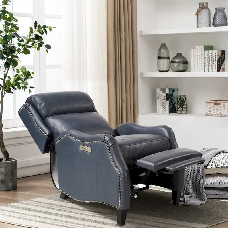 Genuine Leather Nailhead Trim Recliner Dual Power Home Theatre Power Recliner Chair with USB Port