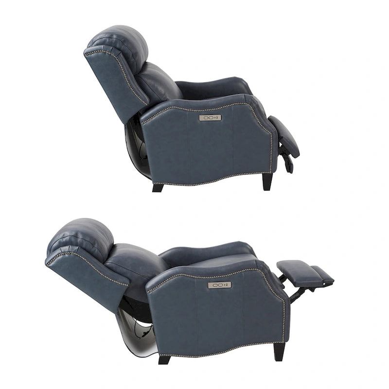 Genuine Leather Nailhead Trim Recliner Dual Power Home Theatre Power Recliner Chair with USB Port