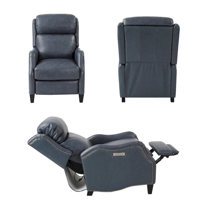 Genuine Leather Nailhead Trim Recliner Dual Power Home Theatre Power Recliner Chair with USB Port