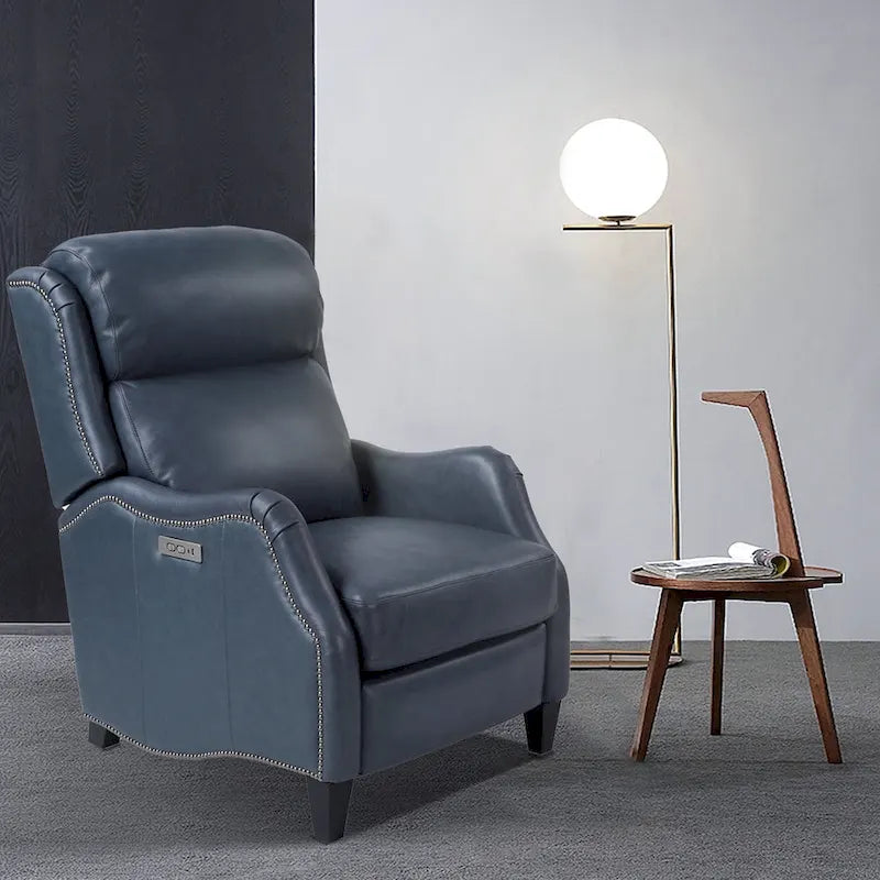 Genuine Leather Nailhead Trim Recliner Dual Power Home Theatre Power Recliner Chair with USB Port