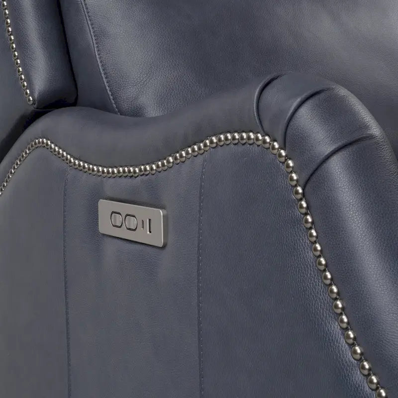 Genuine Leather Nailhead Trim Recliner Dual Power Home Theatre Power Recliner Chair with USB Port