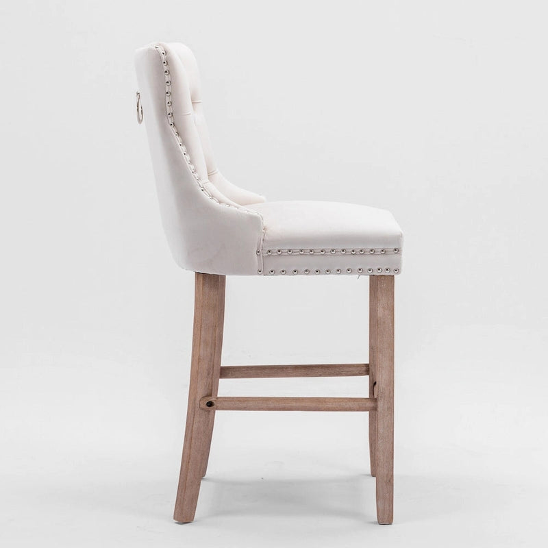 Contemporary Velvet Upholstered Barstools with Button Tufted Decoration and Wooden Legs,Set of 2