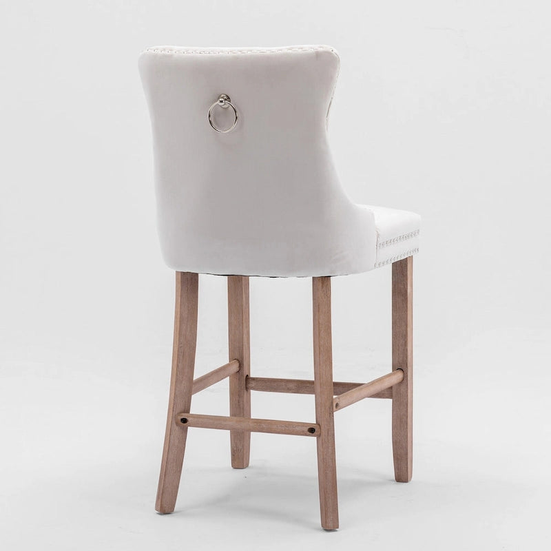 Contemporary Velvet Upholstered Barstools with Button Tufted Decoration and Wooden Legs,Set of 2