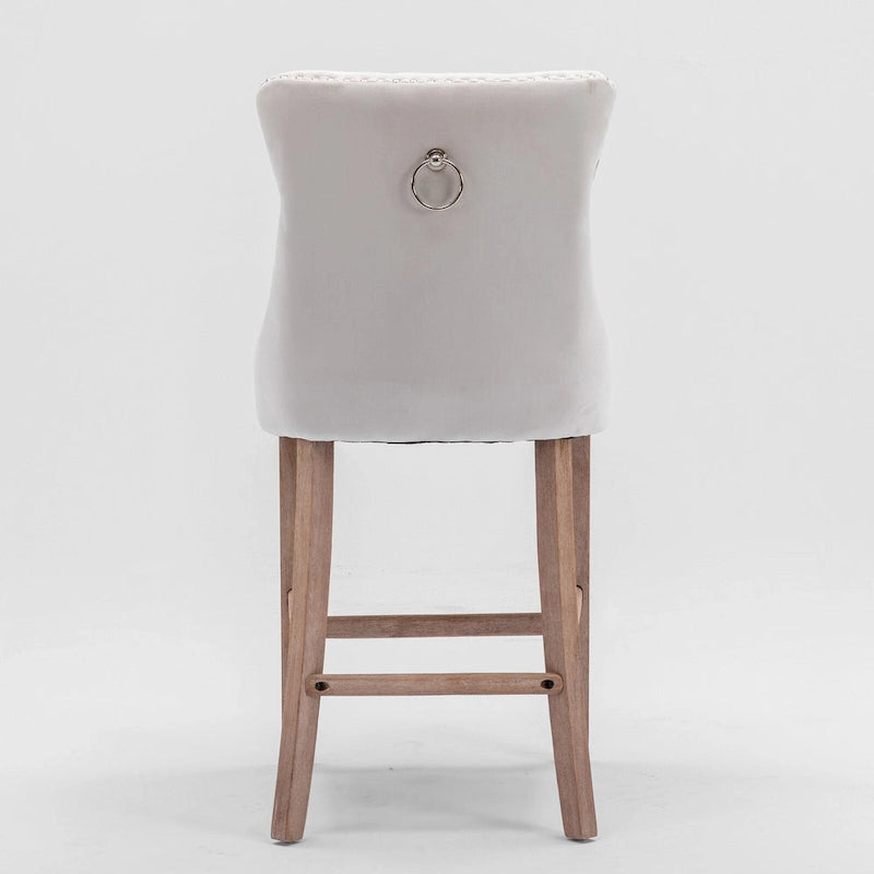 Contemporary Velvet Upholstered Barstools with Button Tufted Decoration and Wooden Legs,Set of 2