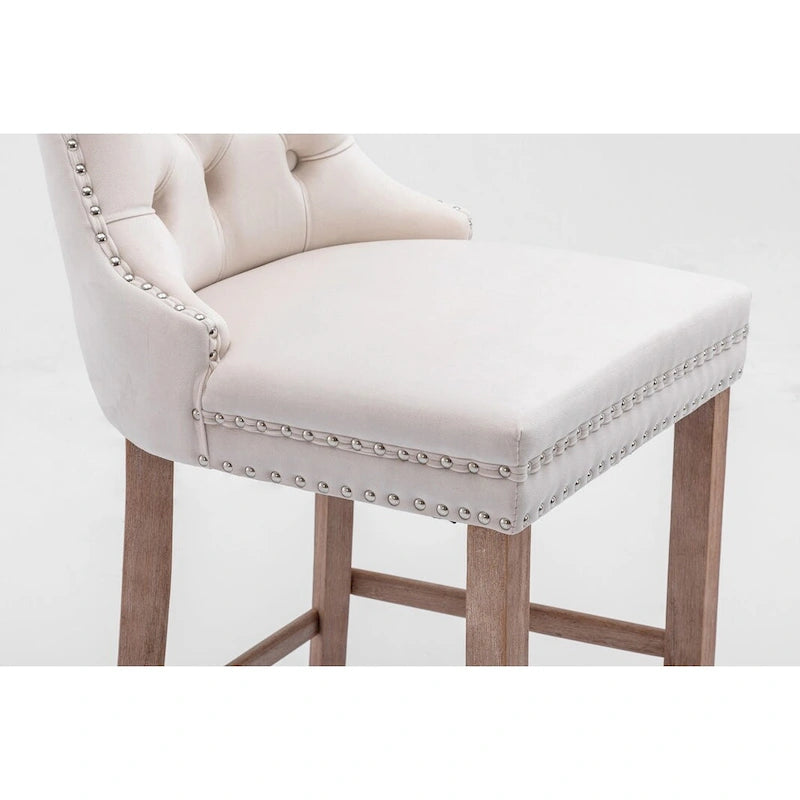 Contemporary Velvet Upholstered Barstools with Button Tufted Decoration and Wooden Legs,Set of 2