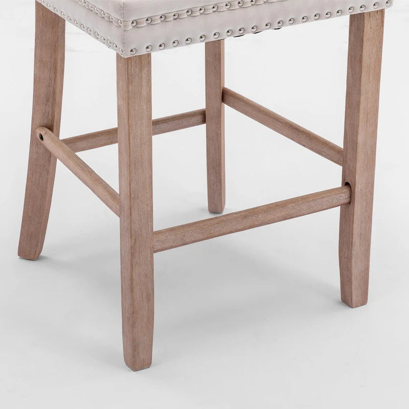 Contemporary Velvet Upholstered Barstools with Button Tufted Decoration and Wooden Legs,Set of 2