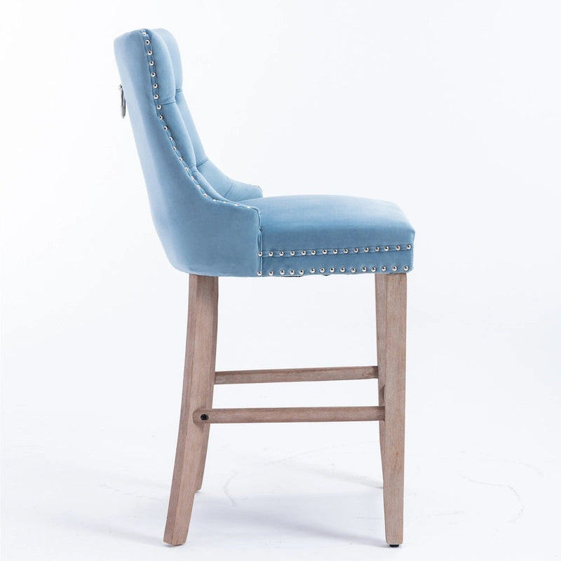 Contemporary Velvet Upholstered Barstools with Button Tufted Decoration and Wooden Legs,Set of 2