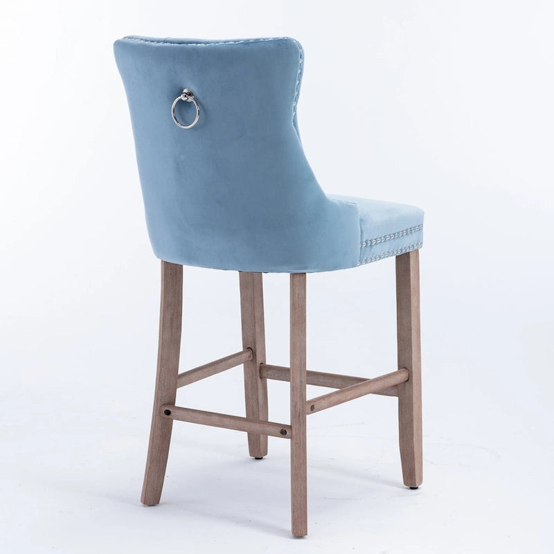 Contemporary Velvet Upholstered Barstools with Button Tufted Decoration and Wooden Legs,Set of 2