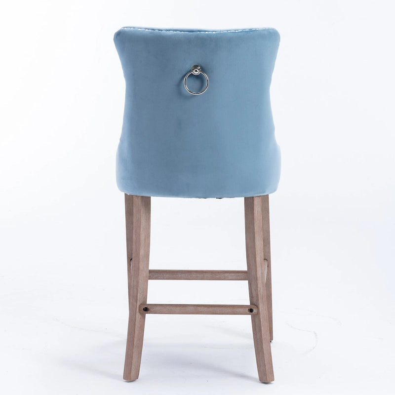 Contemporary Velvet Upholstered Barstools with Button Tufted Decoration and Wooden Legs,Set of 2