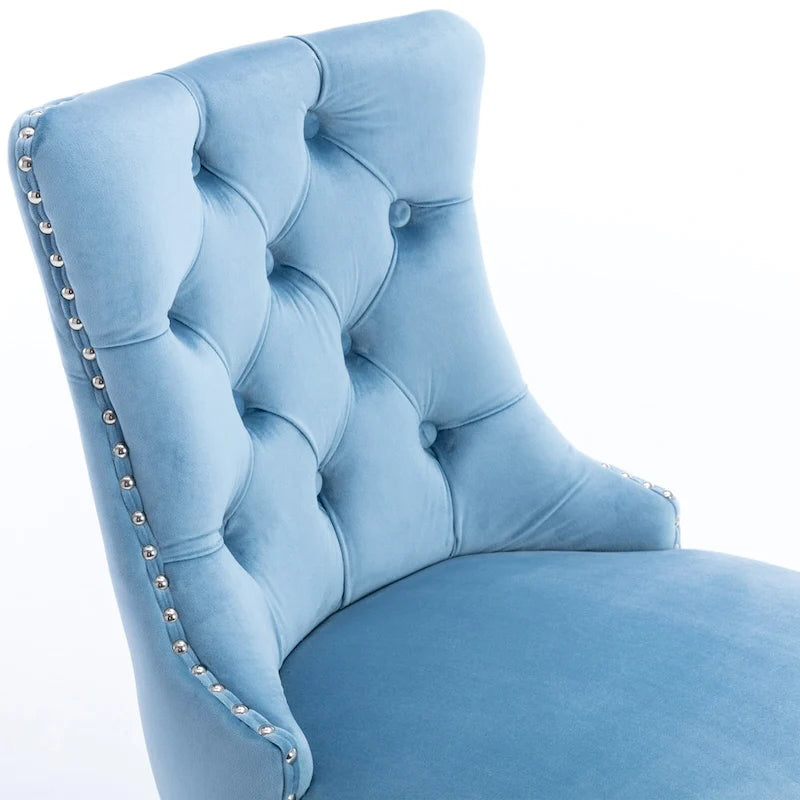 Contemporary Velvet Upholstered Barstools with Button Tufted Decoration and Wooden Legs,Set of 2