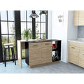 Black and Light Oak Contemporary Kitchen Island with Bar Table - 20 X 40 X 20