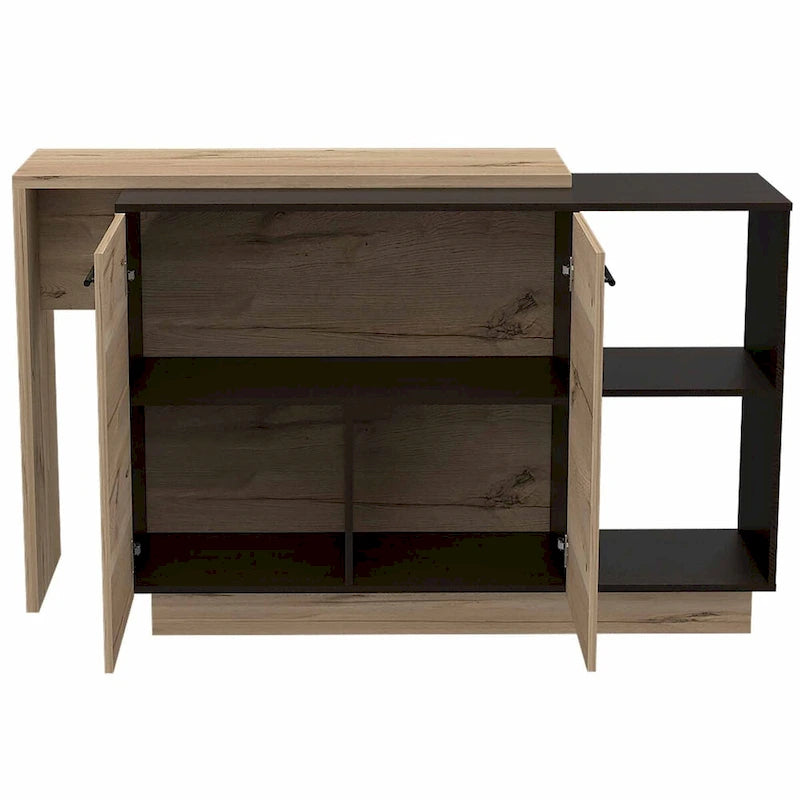 Black and Light Oak Contemporary Kitchen Island with Bar Table - 20 X 40 X 20