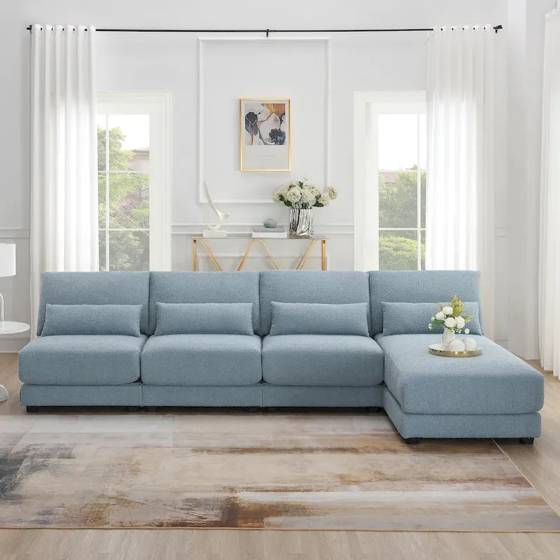 Oversized Deep Seat Sectional Sofa with Reversible Chaise,Convertible L-shaped Couch,Blue